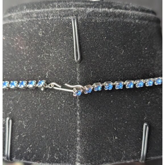 Blue Gemstone Necklace – 15" Linked Chain, Prong-Set Stones - Picture 4 of 5